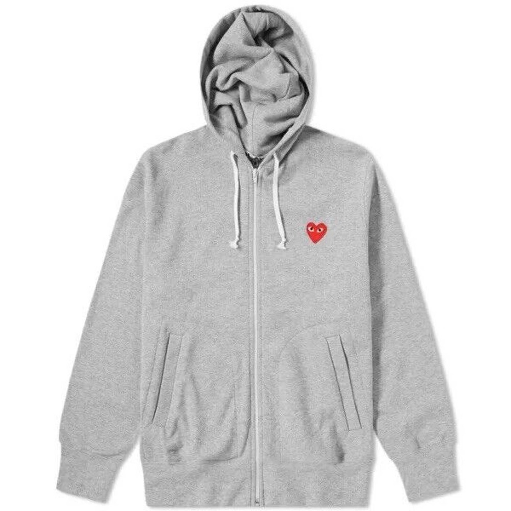 COMME DES GARCONS PLAY GRAY FULL ZIP HOODIE WITH RED HEART SIZE EXTRA LARGE - Picture 2 of 15